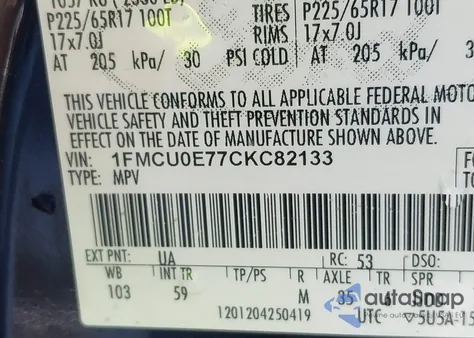 2012 Ford Escape Limited from USA, damaged, VIN 1FMCU0E77CKC82133